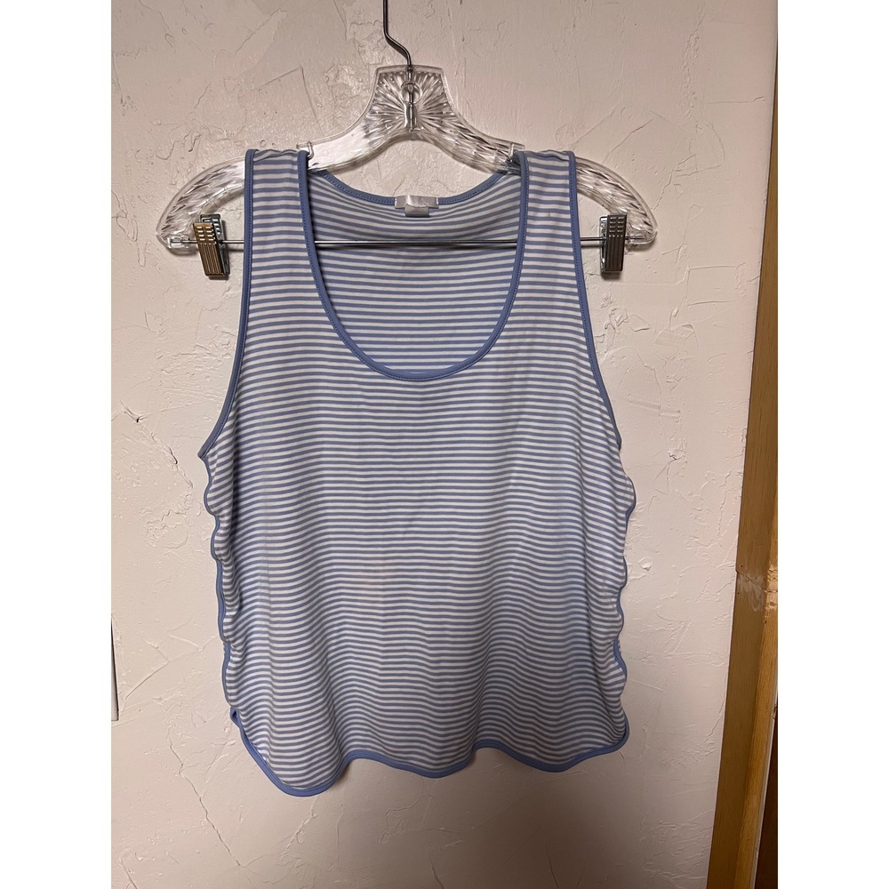Lake Pajamas Blue White Striped Pima Cotton Scallop Tank Top Sleep Shirt Medium